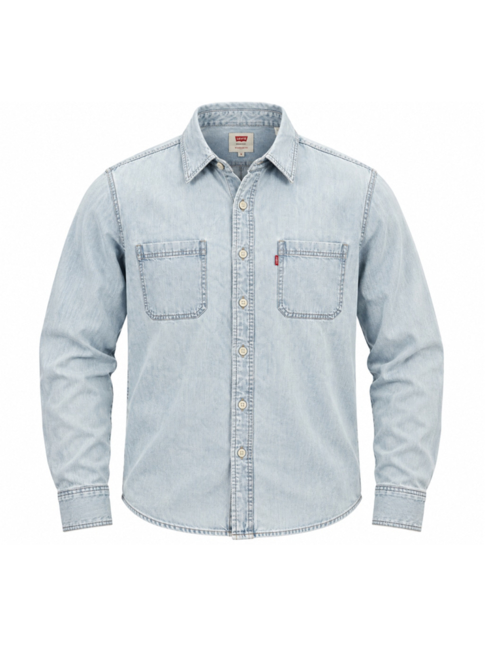 Vtg Levi’s Jeans Men’s L Light Wash Denim Button Up Shirt Long Sleeve Red Tab